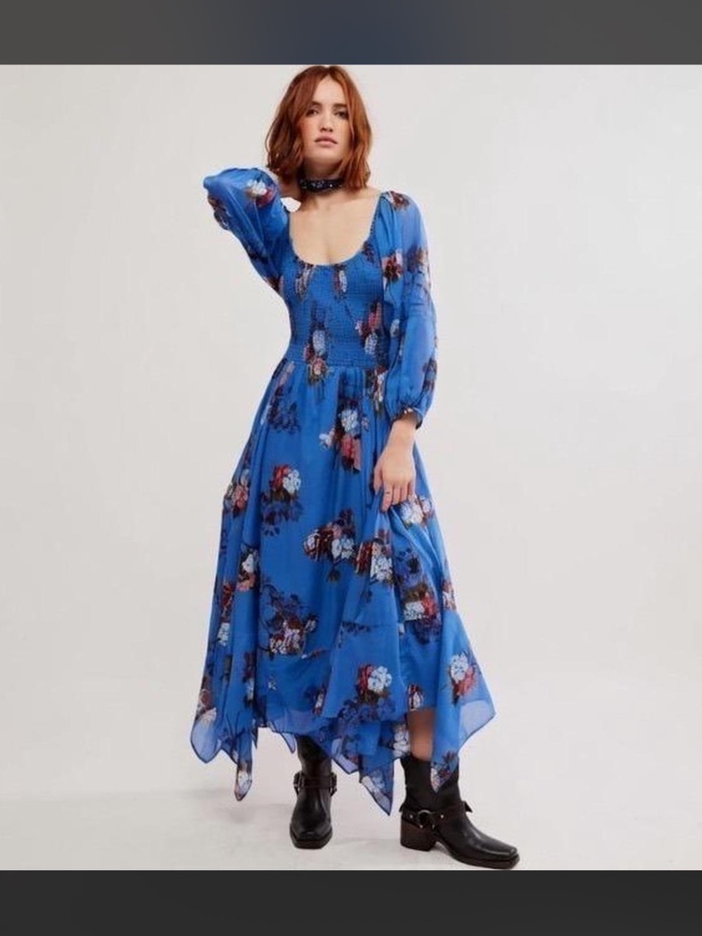 Free People Coquette Blue Floral Midi Dress